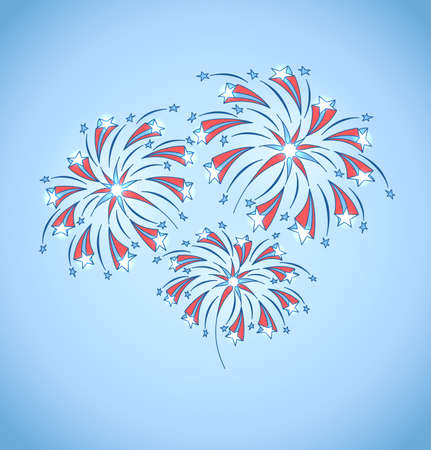 Background with festive fireworks in honor of Independence day  Vector Illustration のイラスト素材