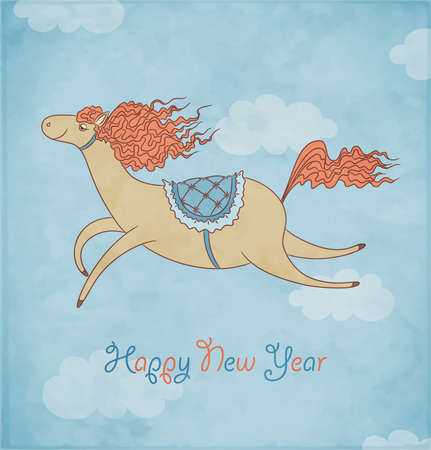 Blue background with symbol of 2014 New Year  Horse on christmas card  Vector Illustration のイラスト素材