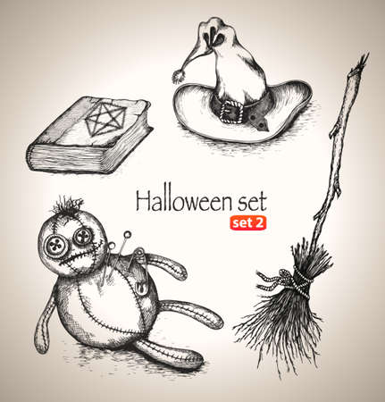 Halloween set  Sketch elements for spooky holiday  Hand-drawn vector illustration  Set 2のイラスト素材