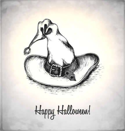 Witches hat in a sketch style. Hand-drawn card for Halloween. Vector illustration.のイラスト素材