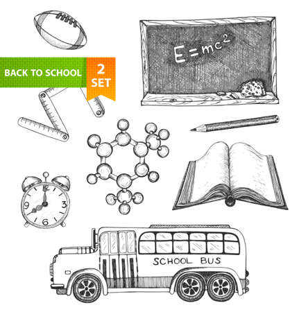 Set of sketch elements  Back to school  Hand-drawn vector illustration のイラスト素材
