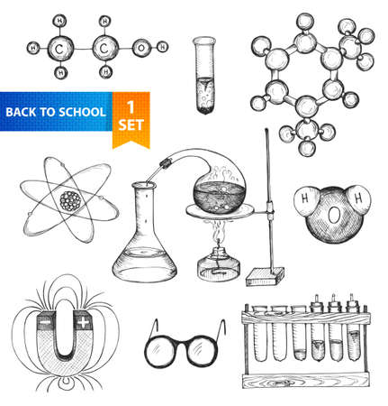 Science set  Sketch chemistry elements  Back to school  Hand-drawn vector illustration のイラスト素材