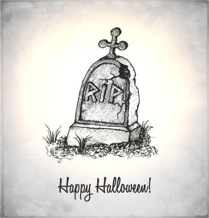 Tombstone in a sketch style. Hand-drawn card for Halloween. のイラスト素材