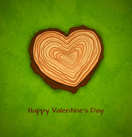 Wooden cross section of the heart shape on green background.のイラスト素材