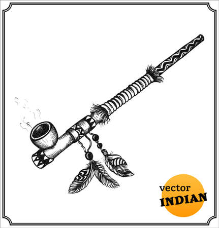 American Indians ornate tobacco pipe  の写真素材