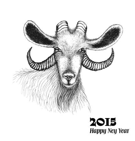 Chinese zodiac sign, goat in a sketch style. Symbol of 2015 New Year. Isolated on white background. Vector Illustration.のイラスト素材
