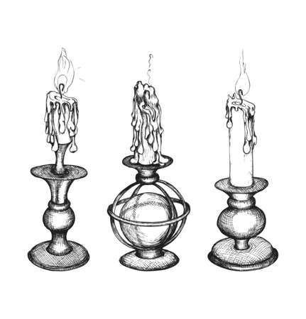 Set of hand drawn candlesのイラスト素材