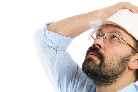 The engineer the builder looks upwardsの写真素材