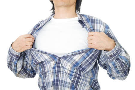 The man has opened shirt on the breastの写真素材