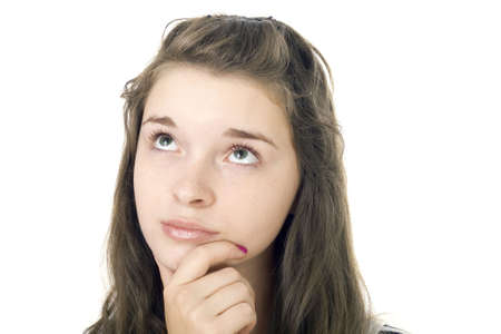 Portrait of the young girl on the isolated white backgroundの写真素材