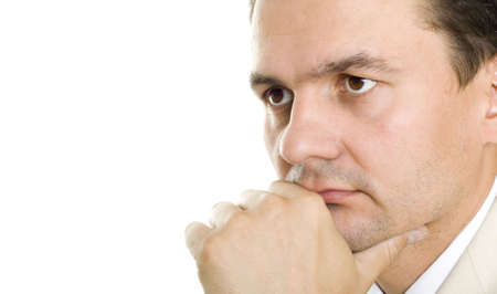 Portrait of the businessman. The businessman is puzzled, surprisedの写真素材