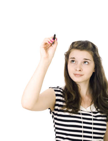 Portrait of the young girl on the isolated white backgroundの写真素材