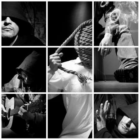 Way to freedom. In hood. The guitarist.Smoke from a cigaretteの写真素材