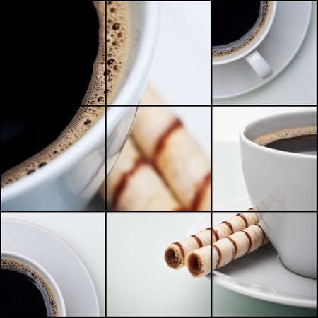 Cup of coffee with cookies on a white backgroundの写真素材