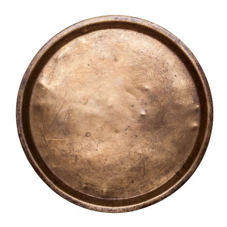 Old copper tray on a white backgroundの写真素材