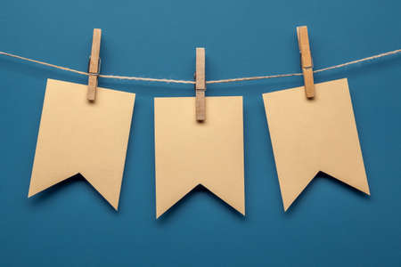 Yellow flags on a blue backgroundの写真素材