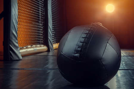 Black heavy weighted ball for gym workout.の写真素材