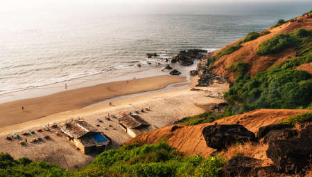 View from above of hidden wonderful place of Chapora beach close to Vagator. Arabian Sea, North Goa, Indiaの写真素材