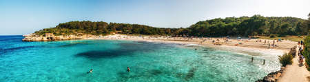 Panoramic view of sAmarador beach in Cala Mondrago Natural Park of Mallorca, Balearic Island, Spainのeditorial素材
