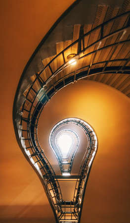 Spiral Staircase in Prague. Stairs which in its perspective is like to light bulb. Czech Republicの写真素材