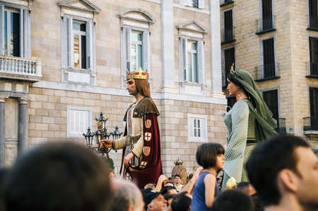 Barcelona, Spain - May 29, 2016: Giant puppets Gigantes and viewers of Corpus Christi festival.のeditorial素材