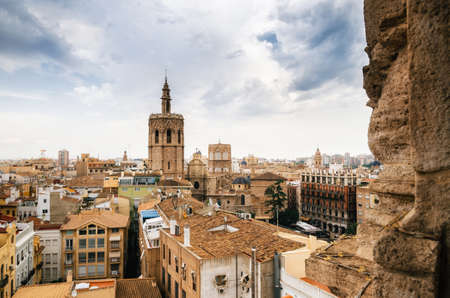 Aerial view of the old town in Valencia from Santa Caterina tower, Spainの写真素材