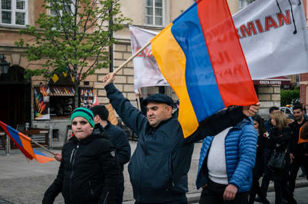 Warsaw, Poland - April 24, 2017: March of Armenian Community anniversary of Armenian Genocide of 1915のeditorial素材