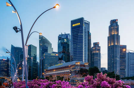 Singapore - February 8, 2019: view of central business district in Singapore at duskのeditorial素材