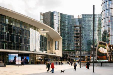 Milan, Italy - May 7, 2019: People in Gae Aulenti square in modern business district.のeditorial素材