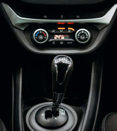 Minsk, Belarus - 21 November, 2019: Robotic gear shifter in Lada Vesta Cross