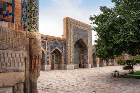 Tilya-Kori madrasah in Historic Registan square, Samarqand, Uzbekistanの写真素材