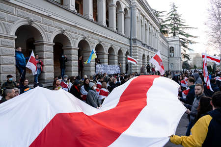 Belarusian people participate in peaceful protest against the dictatorship in Belarusのeditorial素材