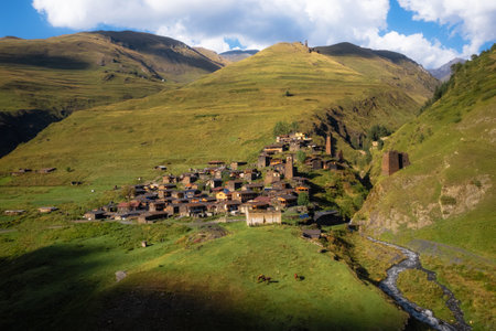 Old ancient mountain village Dartlo. Georgia. Tusheti, Caucasus mountainsの写真素材