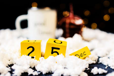 Christmas or New Year composition with cocoa, gingerbread cookies and christmas decorationsの写真素材