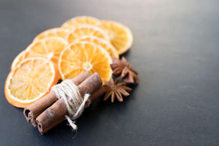 Sliced of dried Orange with cinnamon sticks and Aniseの写真素材