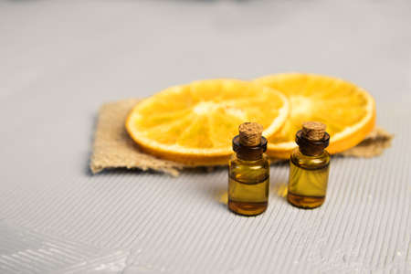 sea salt for bath, and body oil with cinnamon, orange and spicesの写真素材