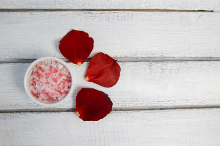 organic cosmetic with rose oil on white background top view.の写真素材