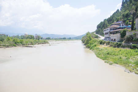 View of the Osum river flowing through the Albanian city of Berat.