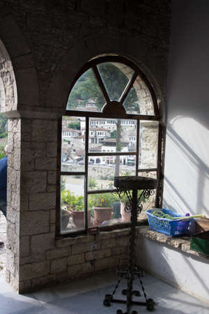 Old town Berati, windows in Berat - also called city of a thousand windows. Albania, World Heritage Site by UNESCOのeditorial素材