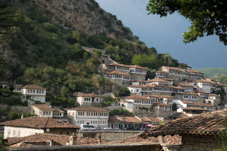 Old town Berati, windows in Berat - also called city of a thousand windows. Albania, World Heritage Site by UNESCOのeditorial素材