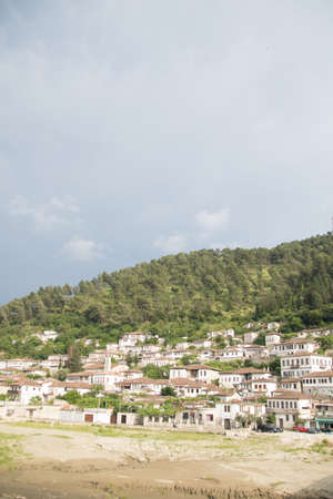 Old town Berati, windows in Berat - also called city of a thousand windows. Albania, World Heritage Site by UNESCOのeditorial素材
