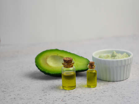 skin care natural products ingredients for scrub body mask: Avocado, coffee, coconut, oilの写真素材