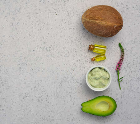 skin care natural products ingredients for scrub body mask: Avocado, coffee, coconut, oil