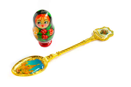 The souvenir spoon and matreshka is traditional russian giftsの写真素材