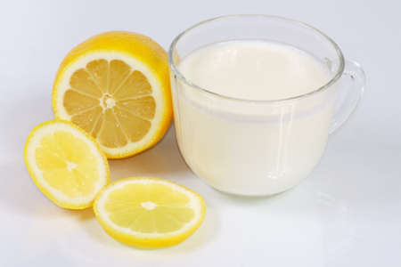 the kefir and fresh lemon for healthの写真素材