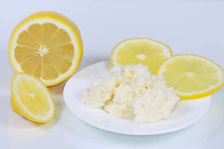 The cottage cheese and lemon for healhの写真素材