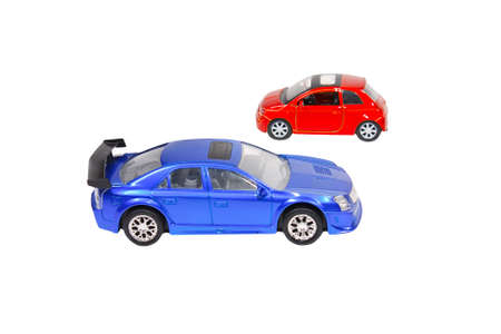 The small blue and red toy carsの写真素材