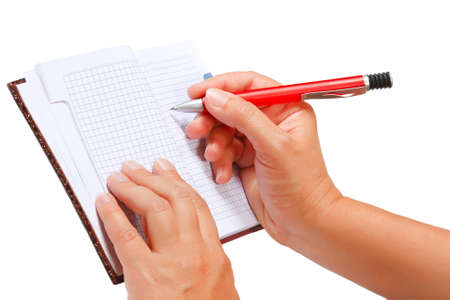 Open notebook for notes in the hands の写真素材
