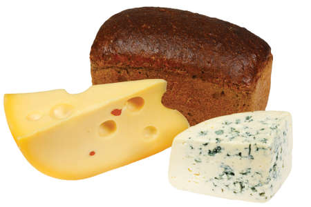 Loaf of bread and cheese on white backgroundの写真素材