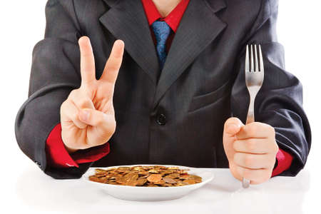 Businessman eating money on a white background